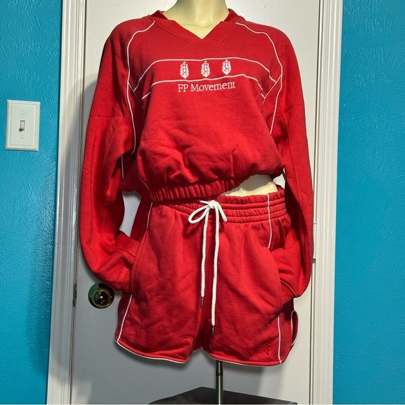 FREE PEOPLE FP Movement Seeing Double Red Sweatshirt and Shorts Set XSmall NWT - Picture 16 of 16